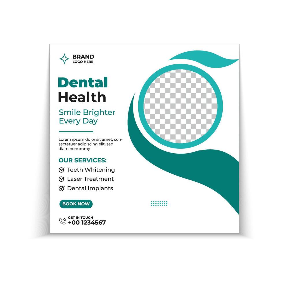 Medical dental healthcare social media post template with modern blue banner design and photo placeholder, suitable for social media, websites, and flyers vector