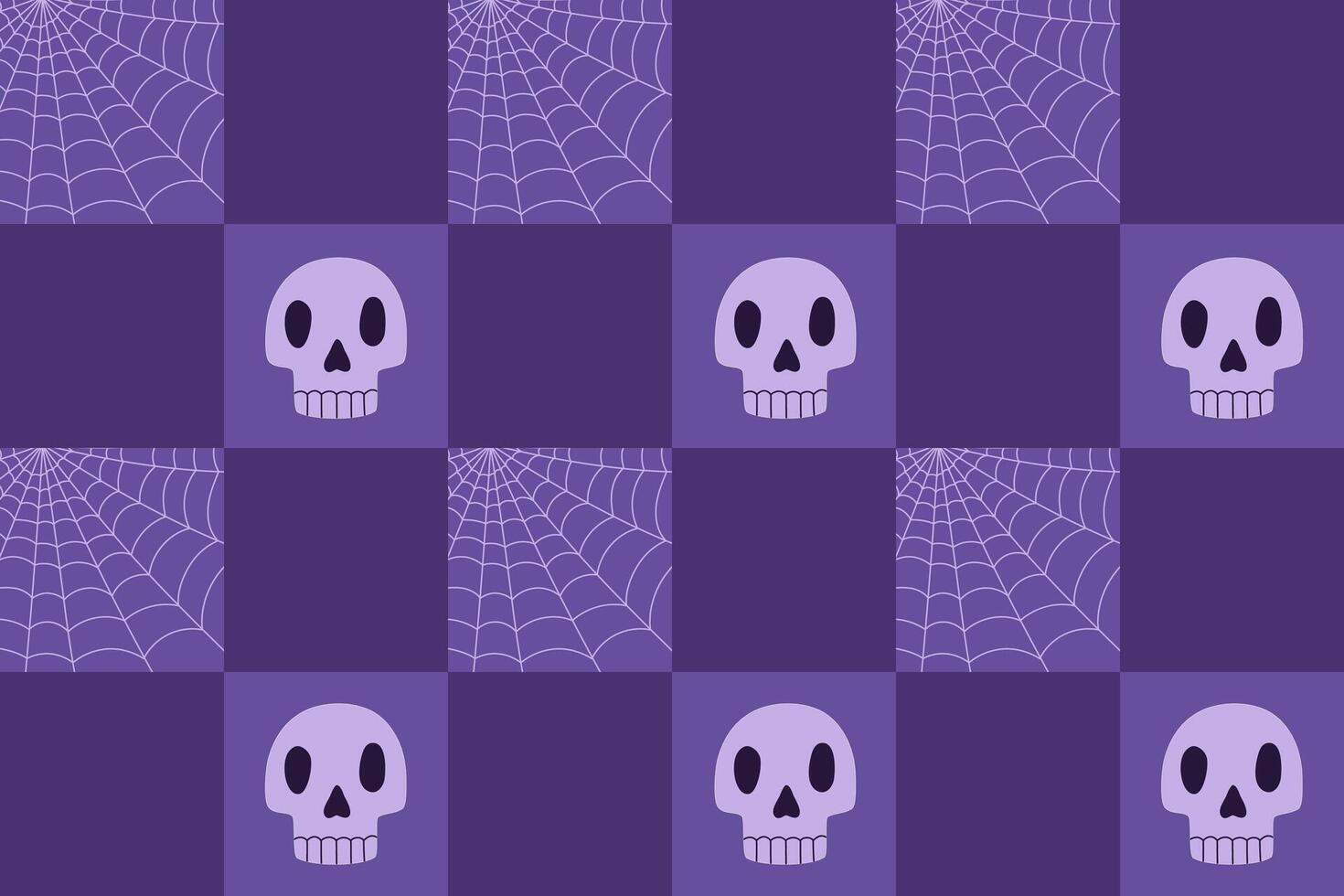 Checkered seamless pattern with cobweb and skull. Halloween repeated tile ornament illustration. Holiday design for textile, fabric, packaging, background. vector