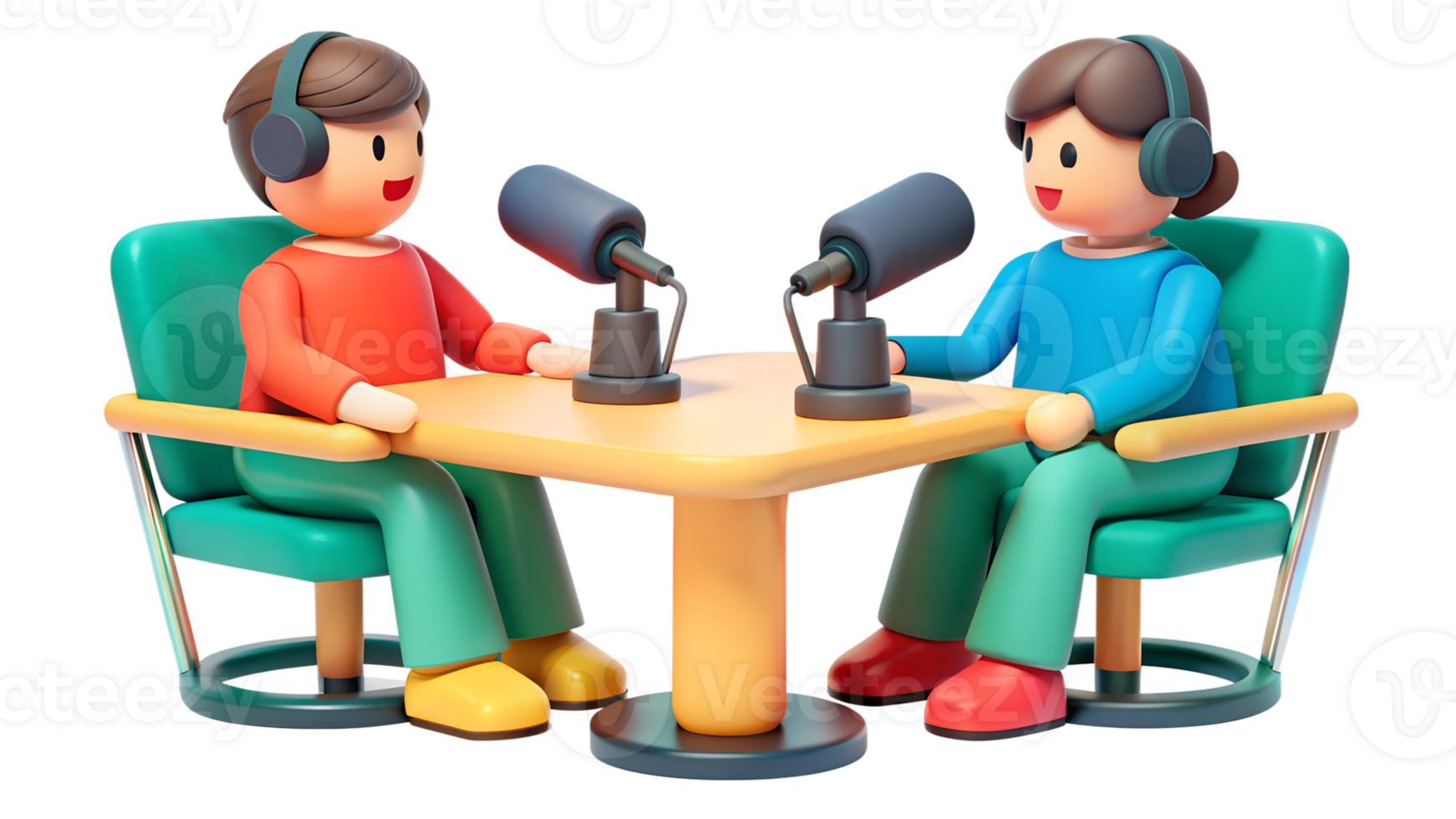 Two bloggers recording podcast isometric illustration isolated on the transparent background png