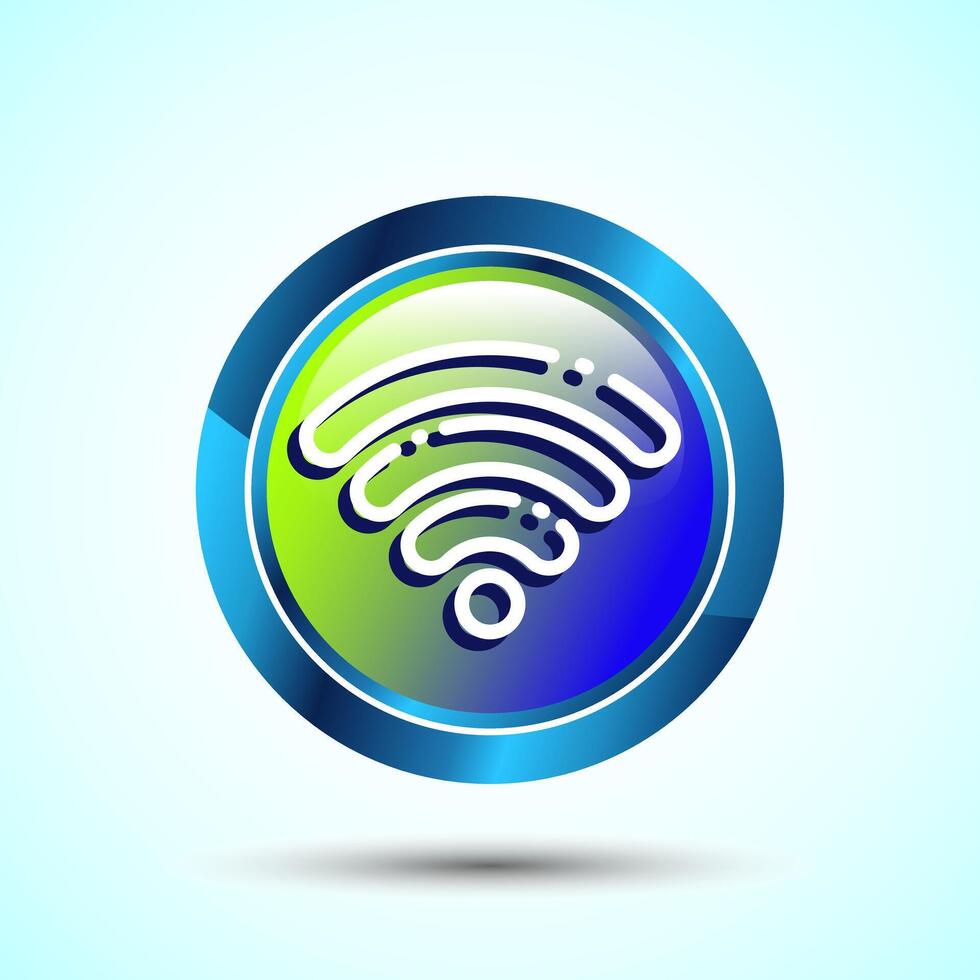 WIFI Icon Design Illustration, Internet Connection Symbol, Wireless and WIFI Sign, Glossy Round Button Design vector