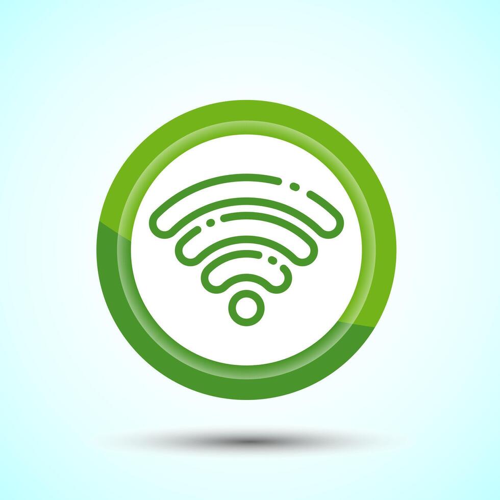 WIFI Icon Design Illustration, Internet Connection Symbol, Wireless and WIFI Sign, Green Color Button Design vector