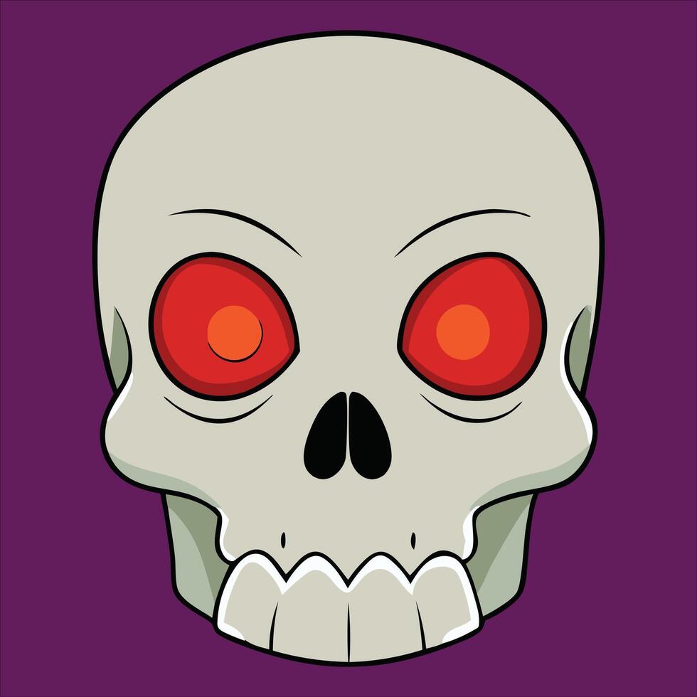 A cartoon skull with red eyes on a purple background vector