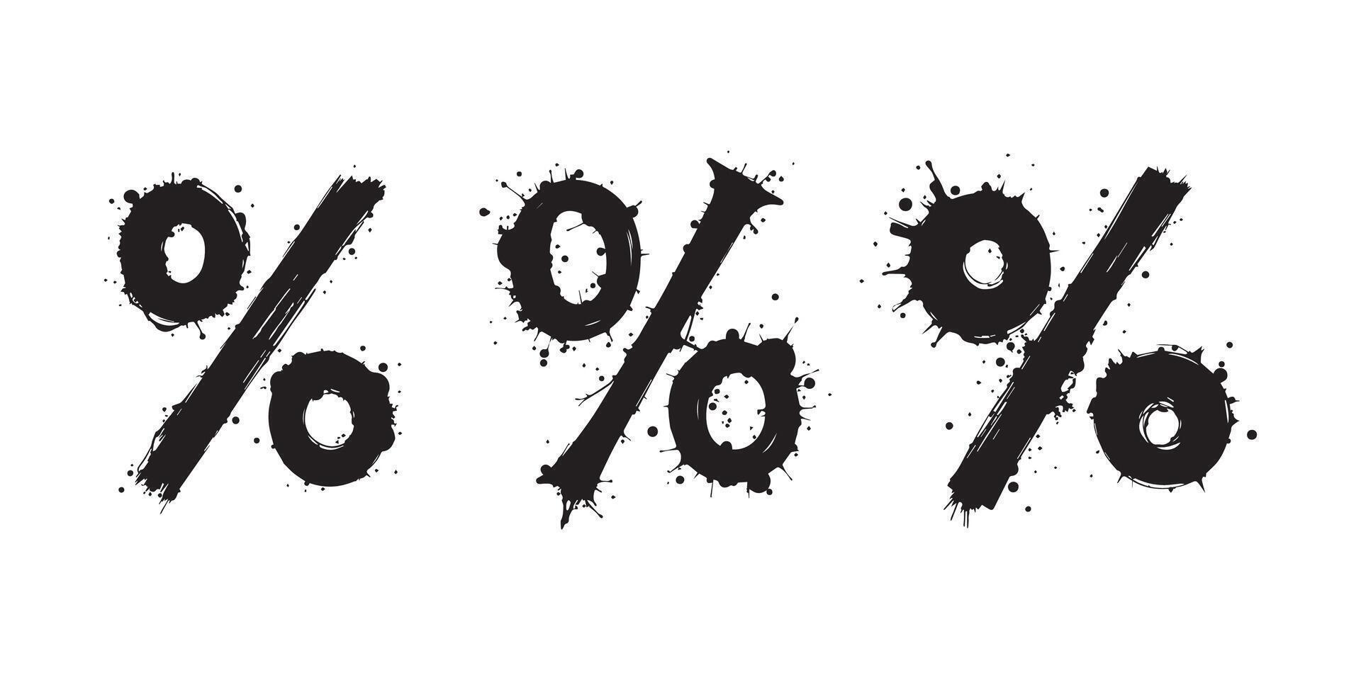 Black percentage symbols set in distressed grunge style on a white background vector
