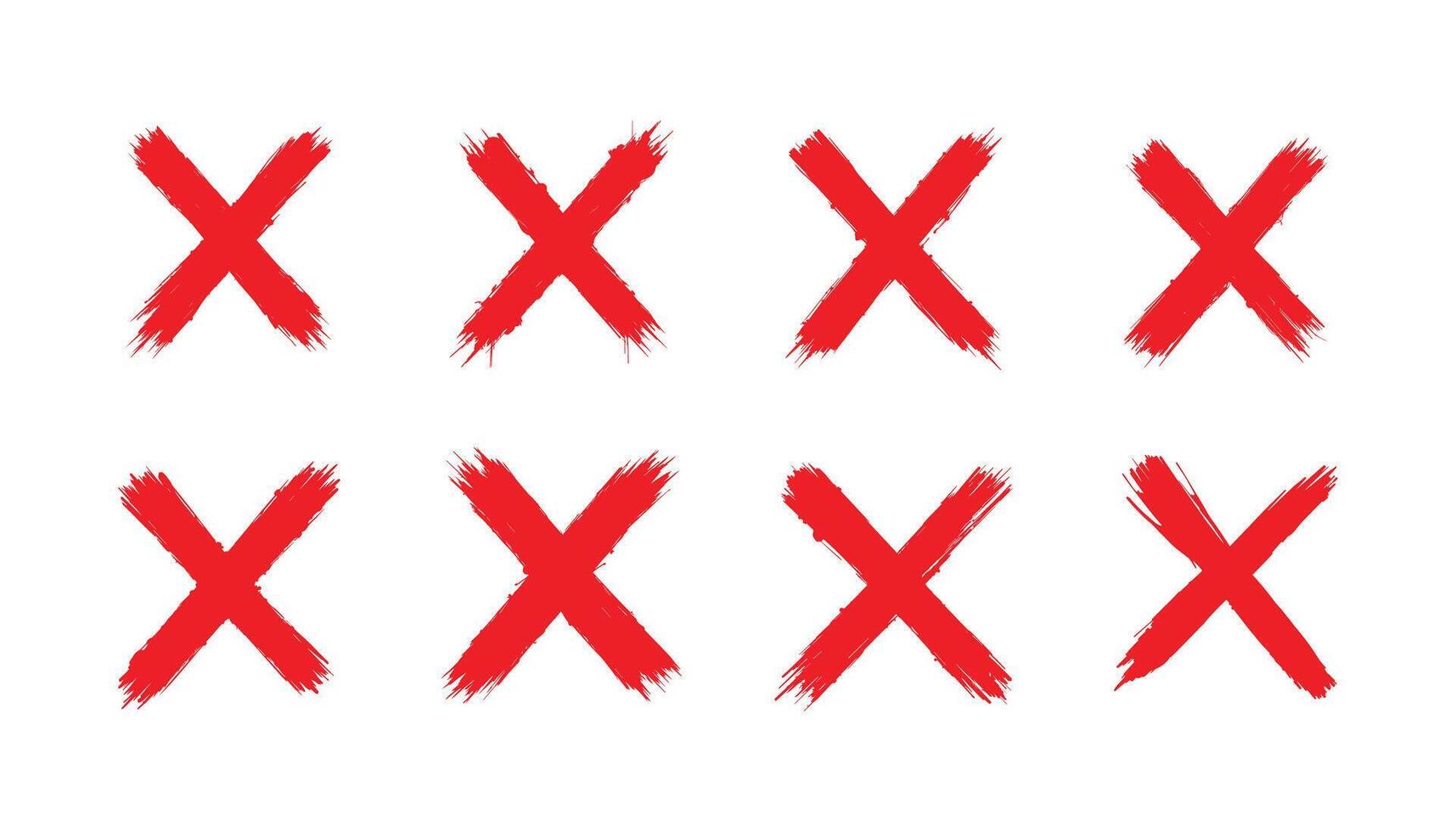 Red x marks set in distressed grunge style on a white background vector