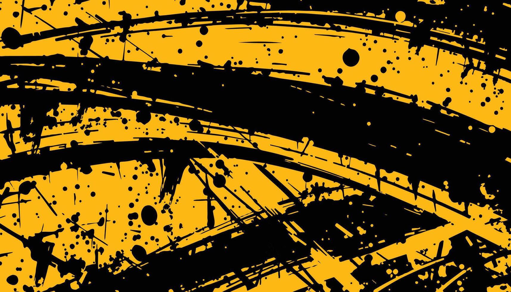 Abstract black and yellow paint splatter background with dynamic brush strokes vector