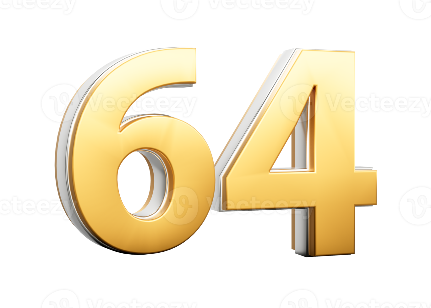 3D Golden Shiny Number 64 Sixty Four With Silver Outline 3D Illustration png