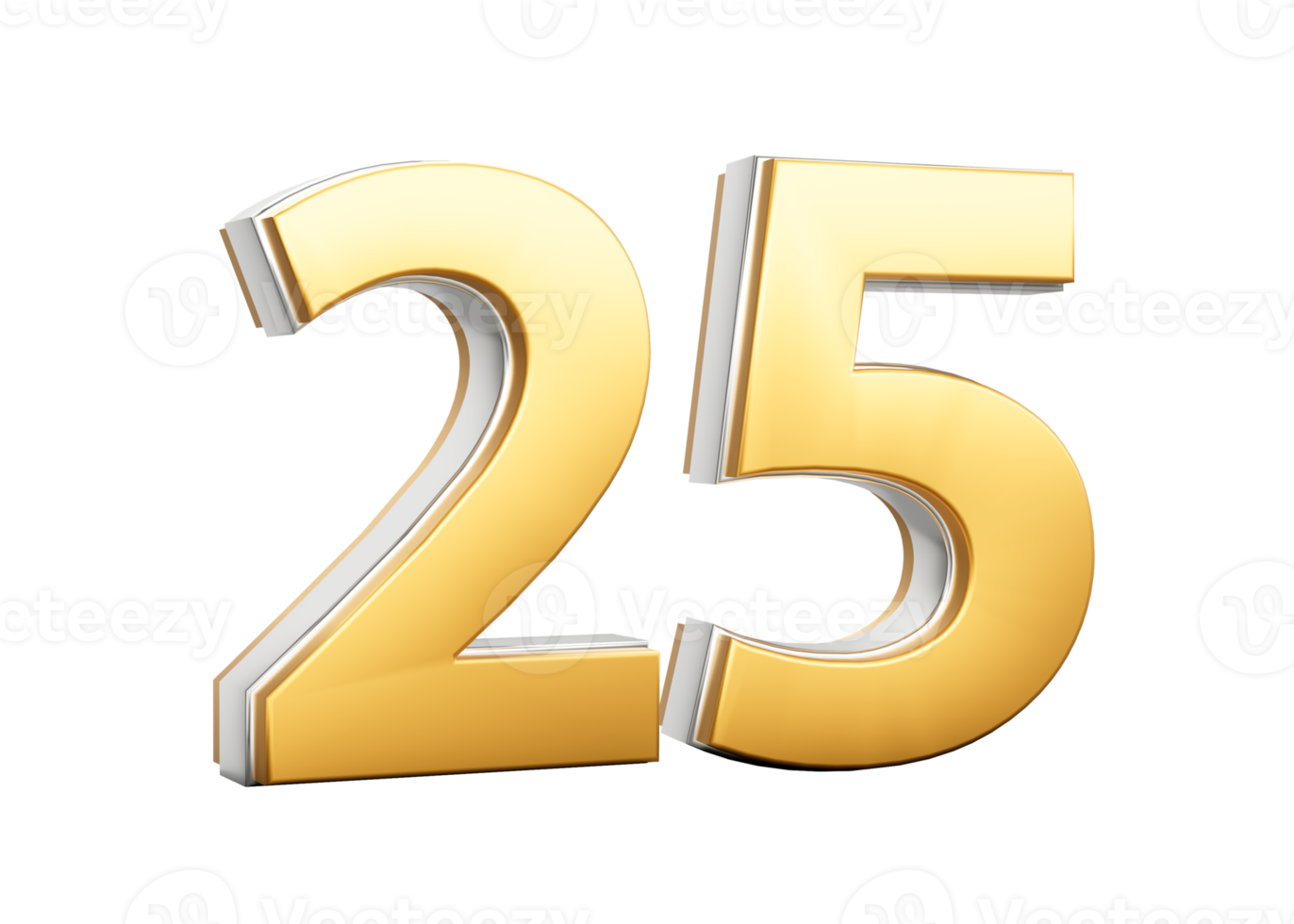 3D Golden Shiny Number 25 Twenty Five With Silver Outline 3D Illustration png