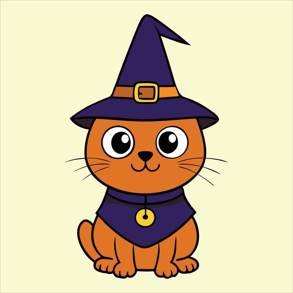 Cartoon cat in witch hat vector