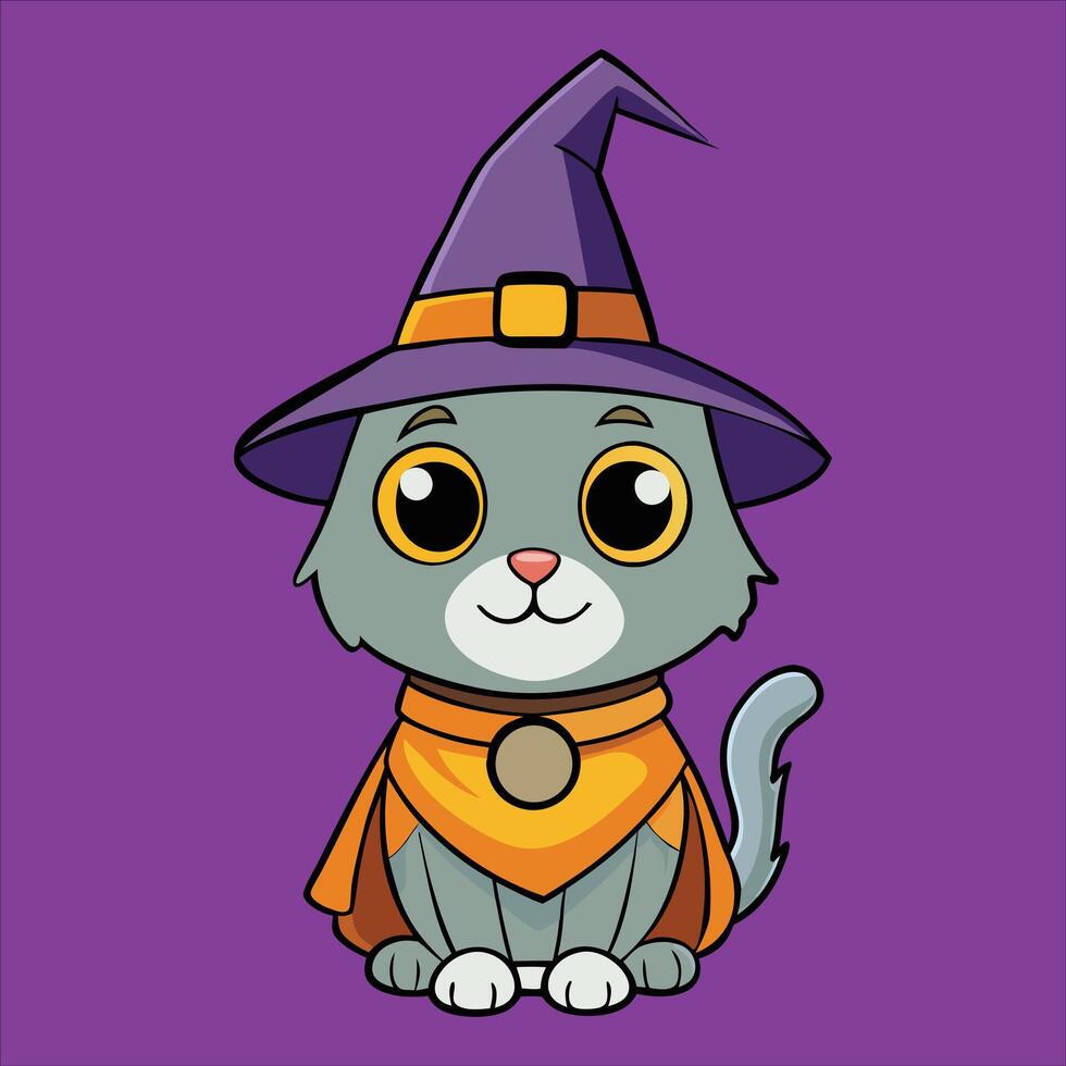 A cartoon cat wearing a witch hat vector