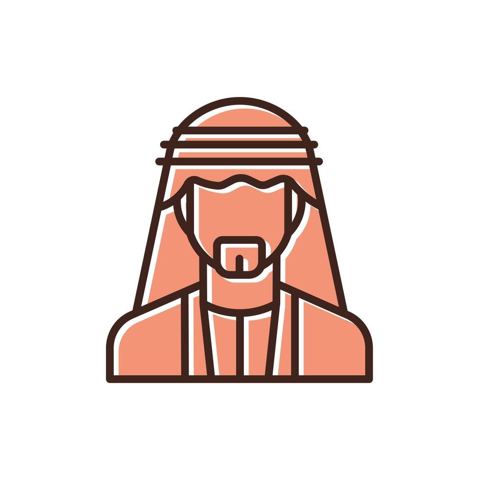 Portrait of arab muslim man outline icon. Man wearing keffiyeh vector