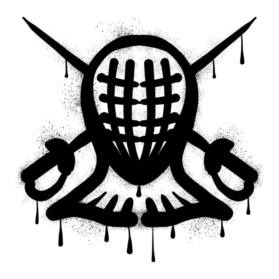 Fencing mask with black spray paint graffiti vector
