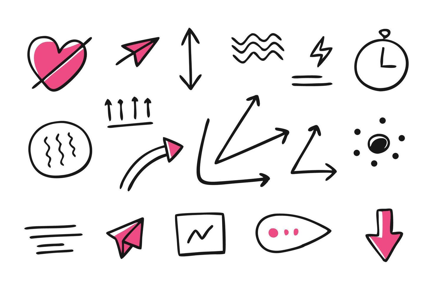 Crayon arrow, underline, handwritten mark check elements element Hand drawn set illustration white background vector