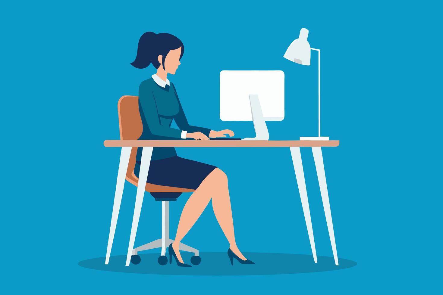 Woman working on a Desktop, Business concept isolated flat illustration vector