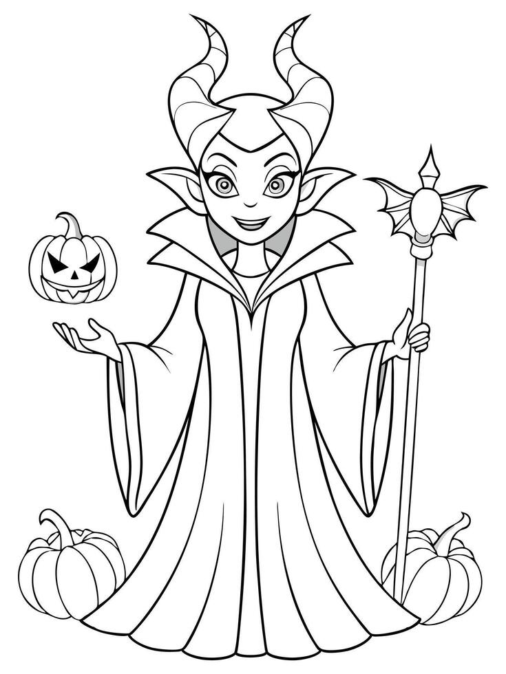 Magical fairy queen with pumpkins, perfect for Halloween-themed coloring pages for kids vector