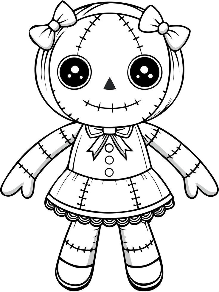 Halloween ragdoll with cute bows, perfect for childrens spooky coloring pages vector