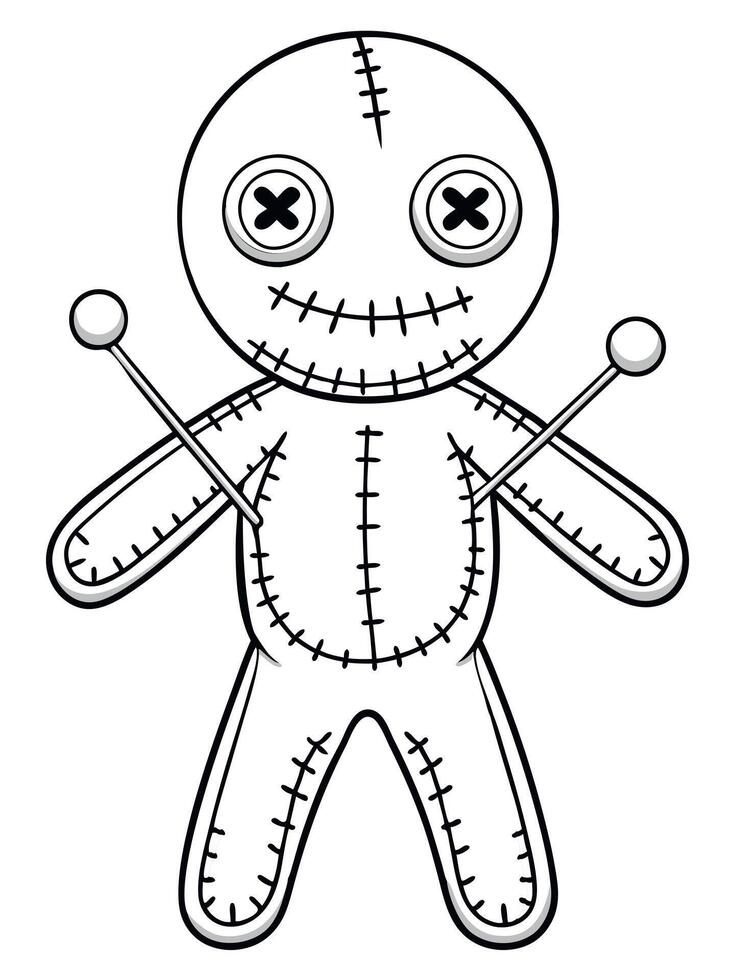 Voodoo doll illustration with pins, perfect for a Halloween-themed coloring page for kids vector