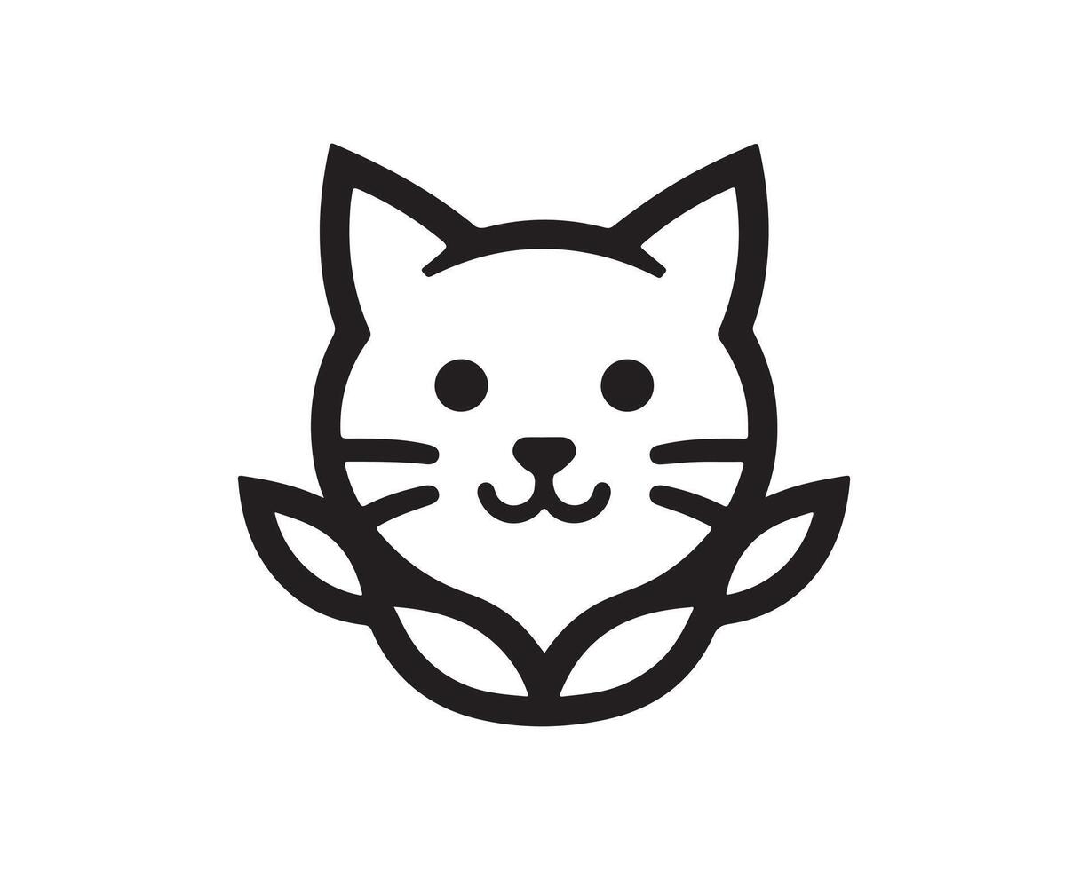 A black and white logo of a cat with leaves vector