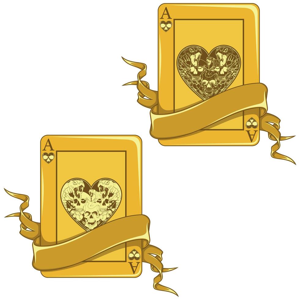 Poker cards with ribbons, with heart symbols, ribbon surrounding a Halloween style poker card vector