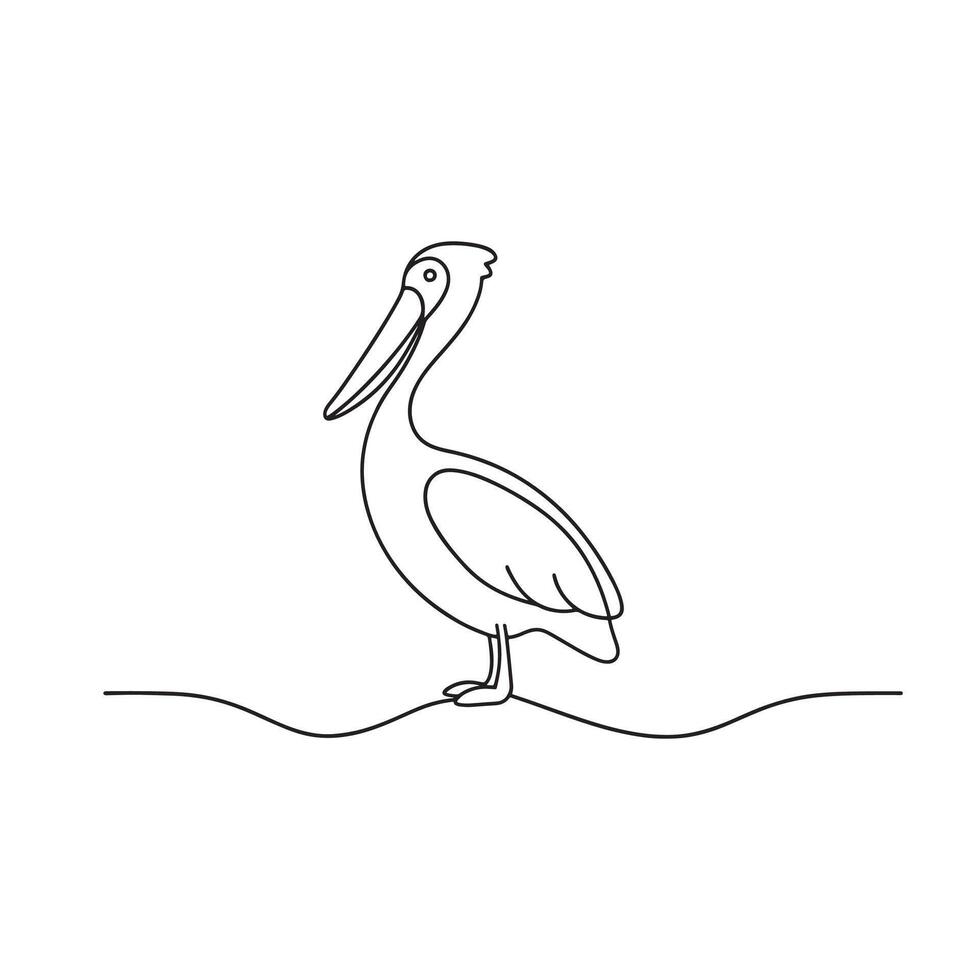Pelican bird continuous line art flat illustration on white background vector