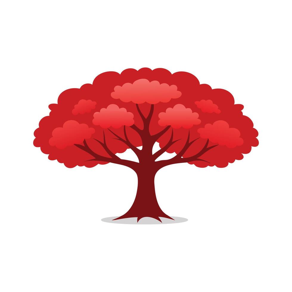 Red Oak tree isolated flat illustration on white background. vector