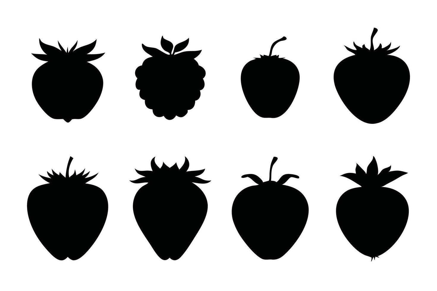 Strawberry silhouettes set isolated flat illustration on white background. vector