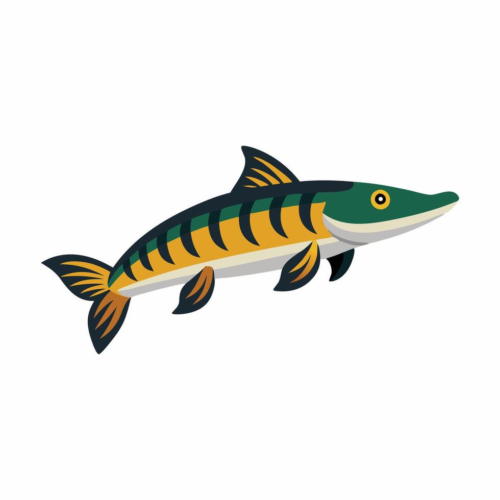 Tiger muskie animal isolated flat illustration on white background vector