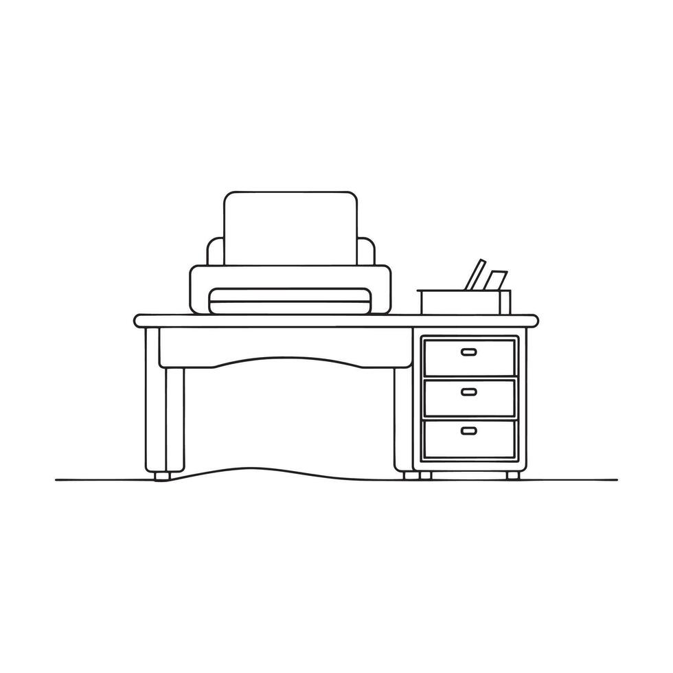 Printer Stand Office Furniture isolated continuous line art flat illustration on white background. vector