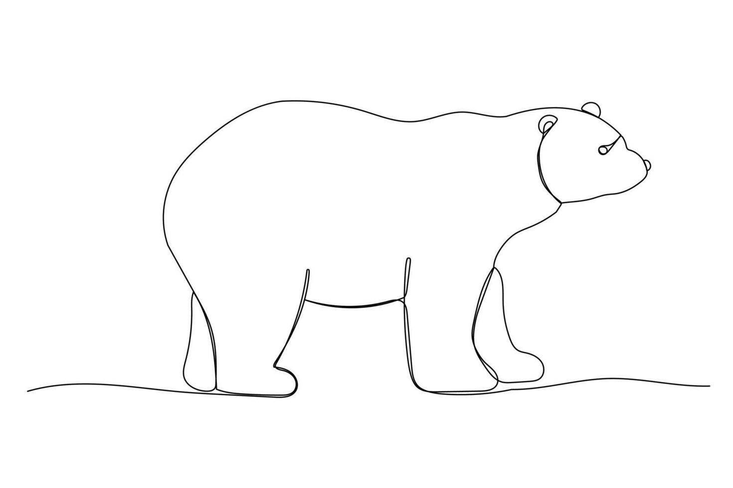 One line polar bear, line sketch. Outline monochrome illustration of forest animal isolated on white background vector