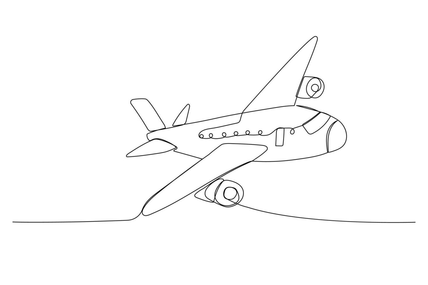 One line plane, sketch. Outline monochrome illustration vector