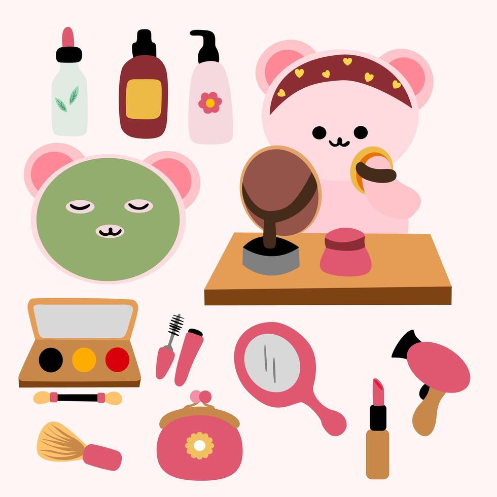 a cute pink bear with a lot of makeup on it vector