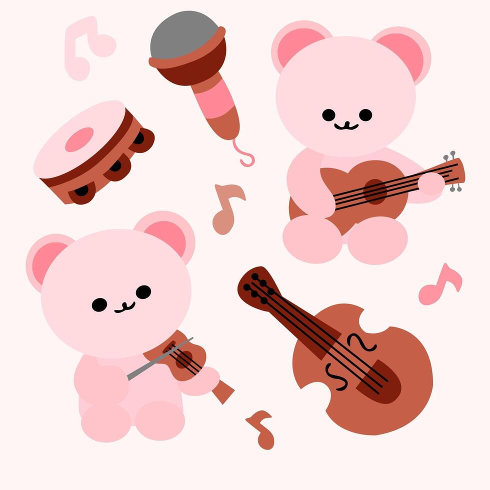 bear and musica collection of music and music including a teddy bear playing a violin..eps vector