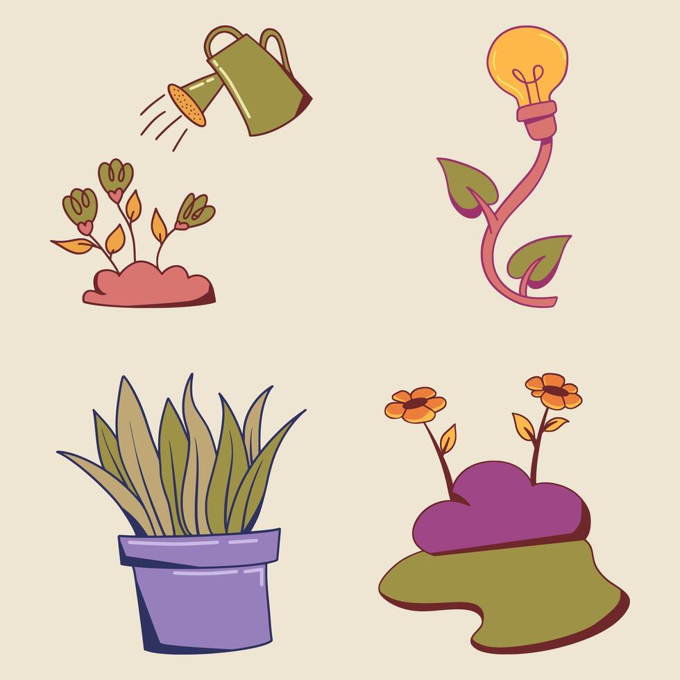Four different icons for gardening and gardening supplies vector