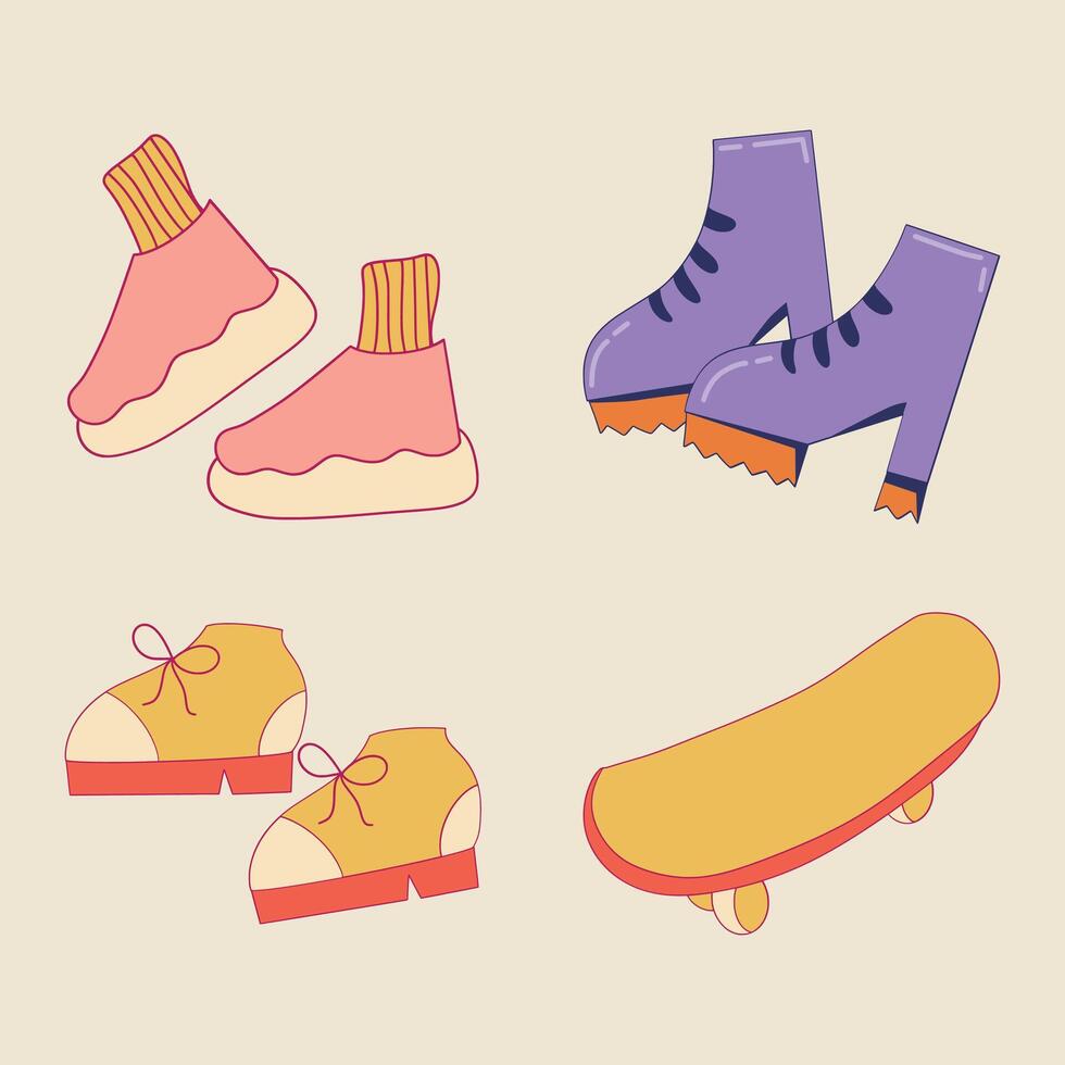 A set of four different shoes and boots vector