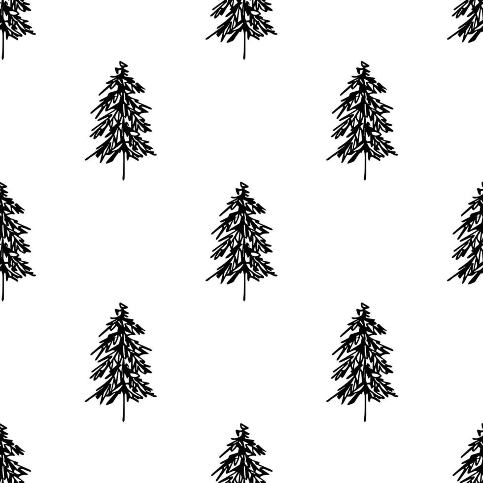 Seamless pattern with geometric minimal scandinavian Christmas tree doodle for decorative print, wrapping paper, greeting cards and fabric vector