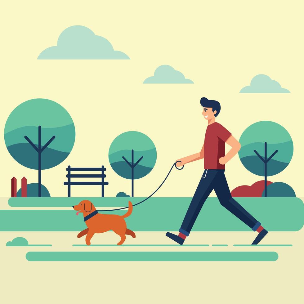 man walking with dog on park vector