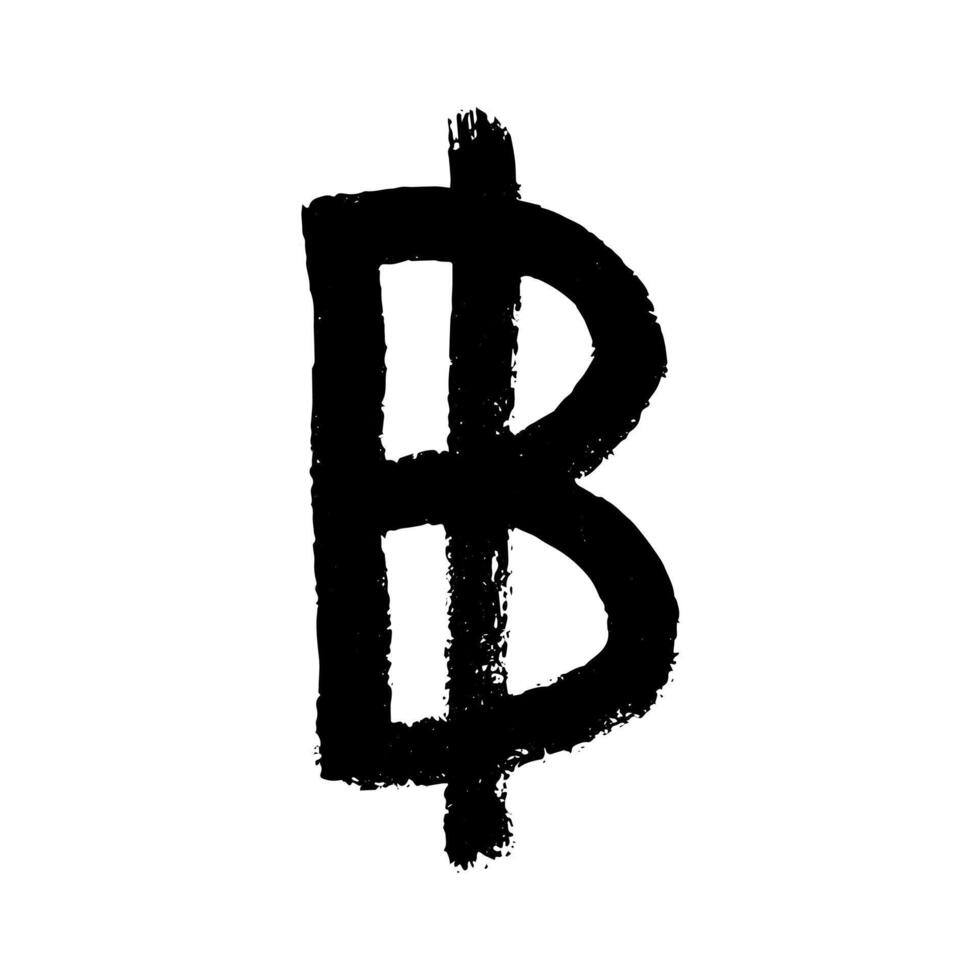 Hand drawn thai baht currency symbol. Brush stroke doodle. Single element for design vector