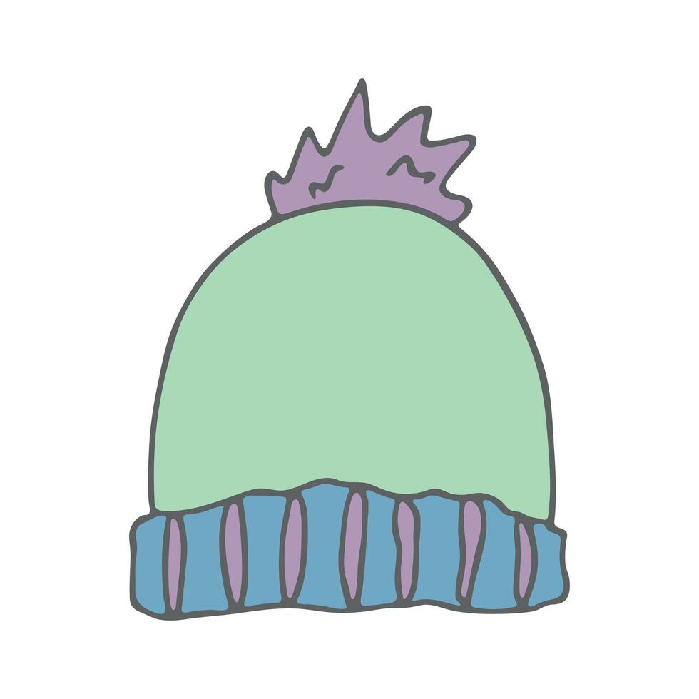 Winter cap doodle Hand drawn winter accessories Single design element for card, print, design, decor vector