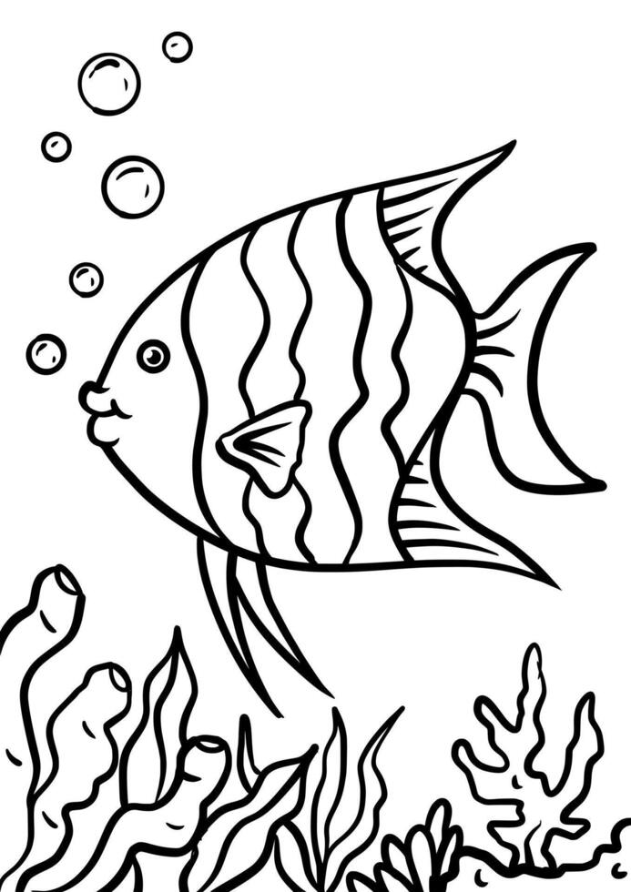 Black and white fish drawing for kids vector