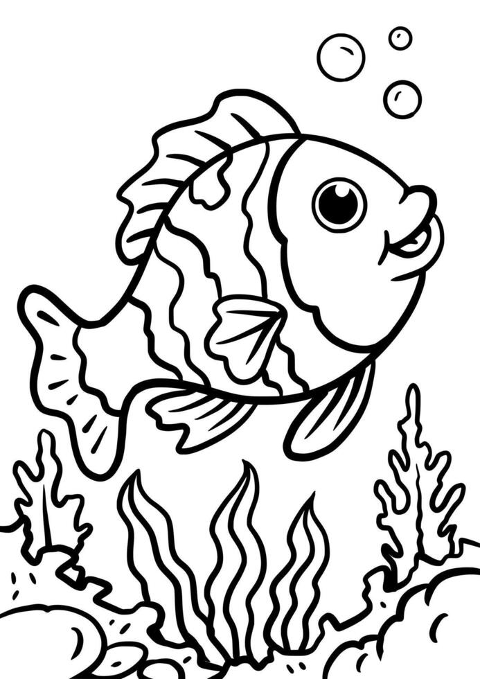 Black and white fish drawing for kids vector