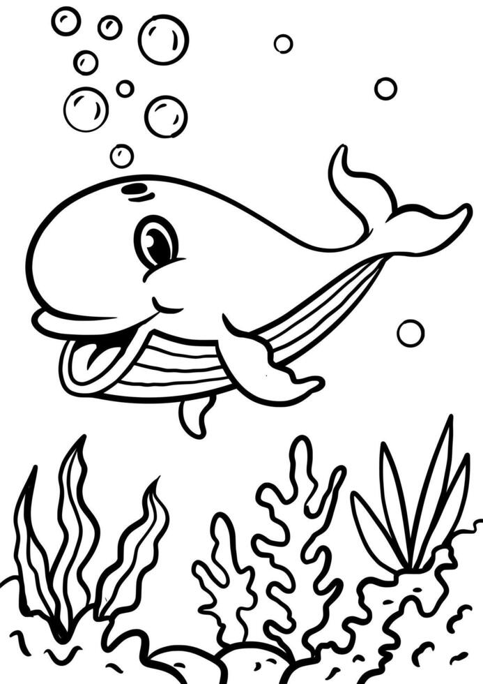 Fish drawing in black and white for kids vector