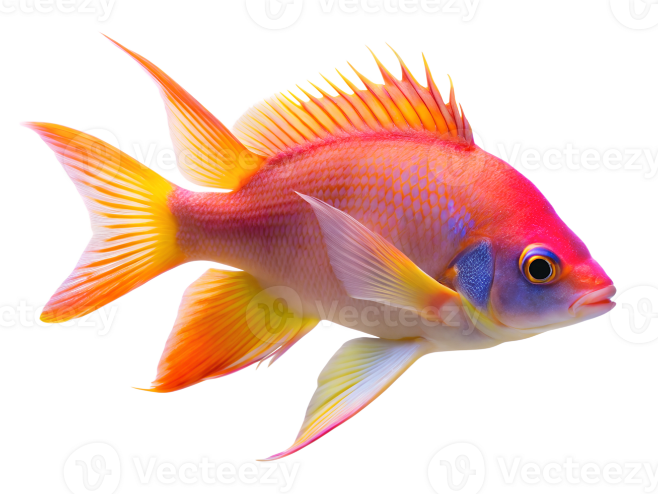 Lyretail Anthias fish swiming isolated on a transparent background png