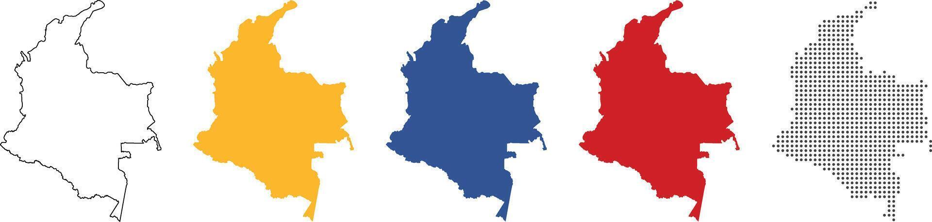 Colombia map detailed in outline, flat, and dotted style vector