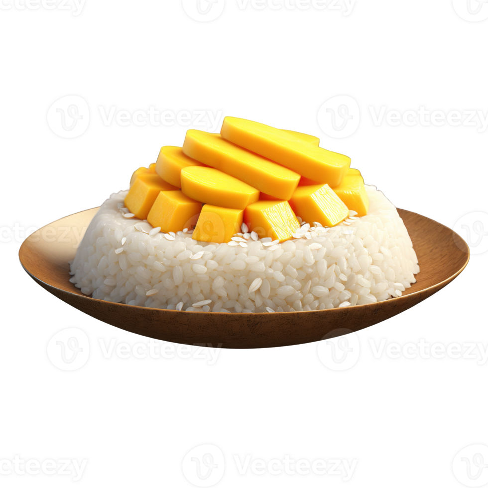 Mango sticky rice with sweet glutinous rice ripe mango slices and a sprinkle of toasted png