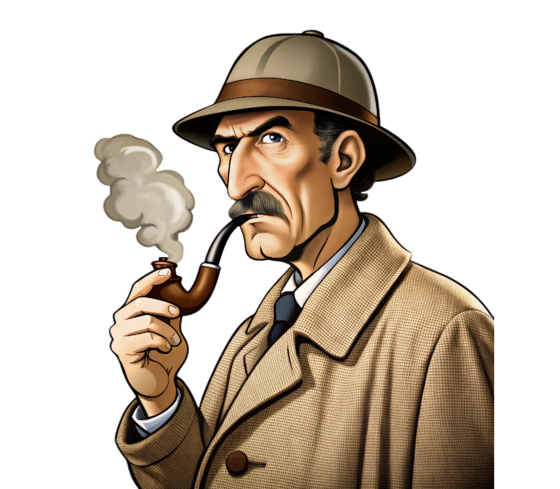 Detective character smoking pipe with thoughtful expression png
