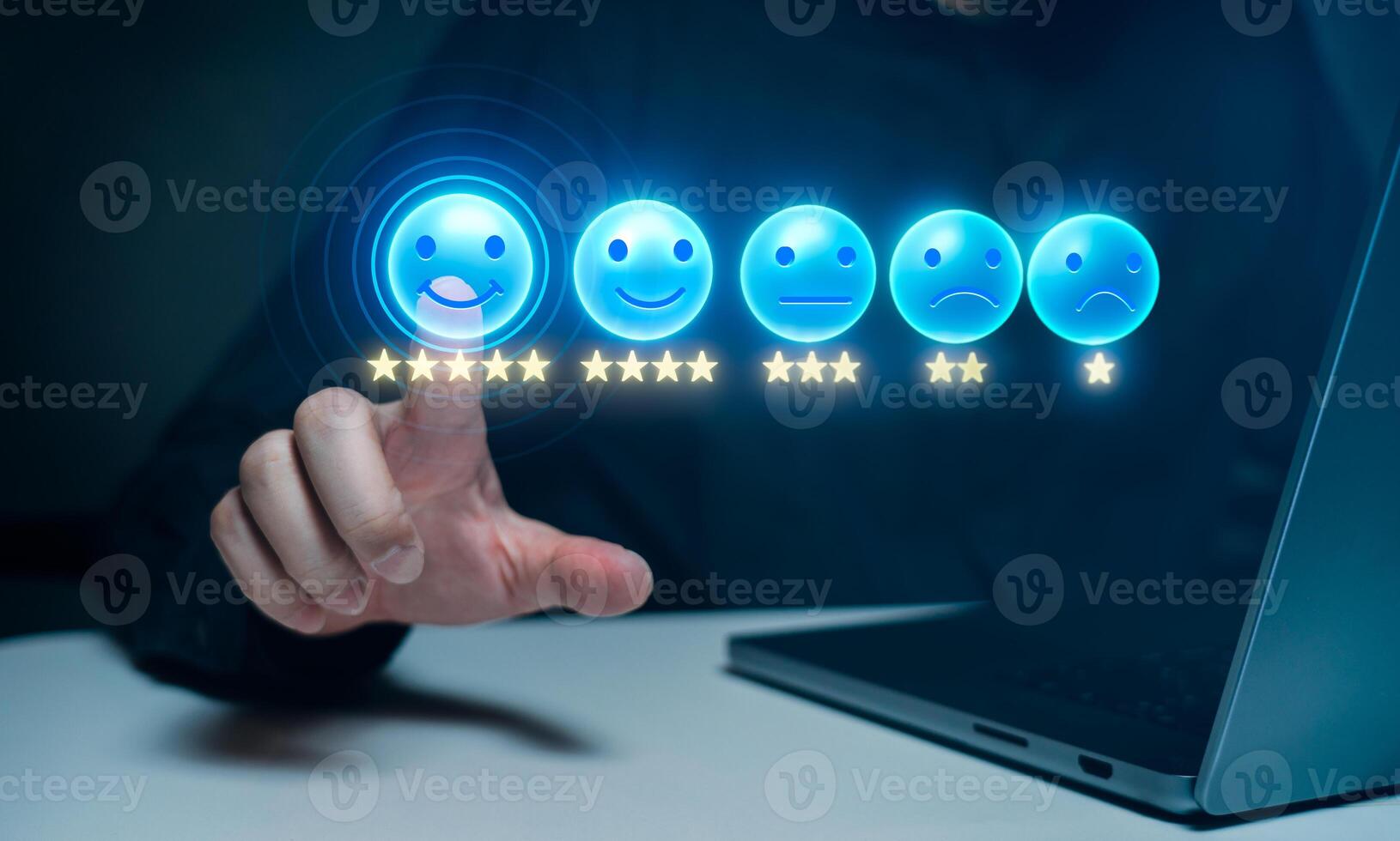 Customer service satisfaction rating with emoticons photo