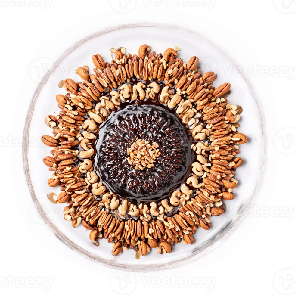 Soy sauce glazed nut mix mandala floating soy sauce glazed nuts soy sauce drizzle png