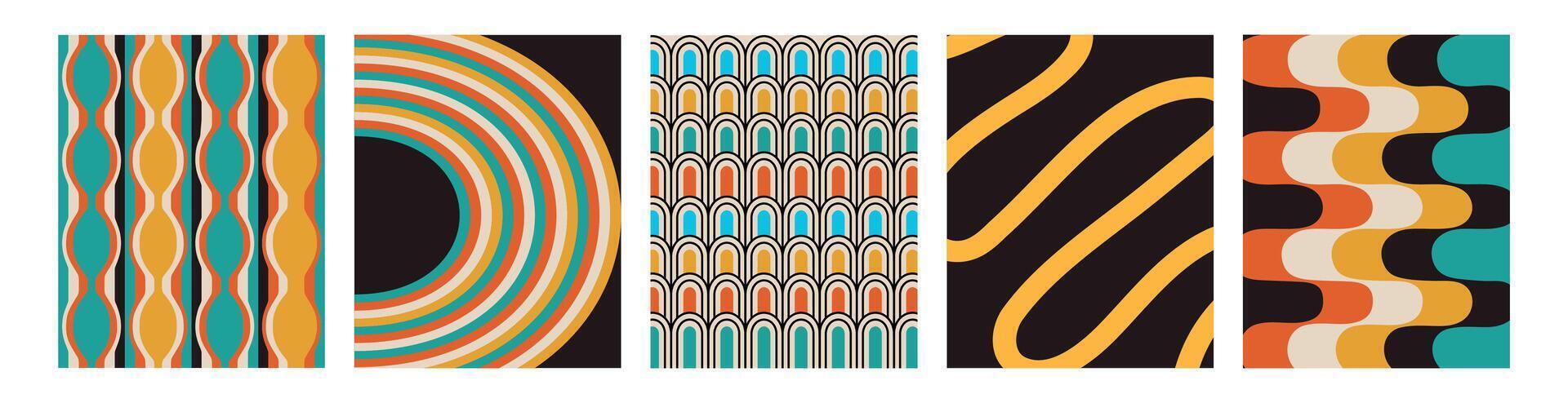 y2k Set trendy twirl backgrounds. Simple collection hippie design. Y2k style. Groovy swirl. Retro psychedelic pattern. Doodle geometric lines. Distorted. Wave. Spiral elements. Shape. Liquid tile. vector