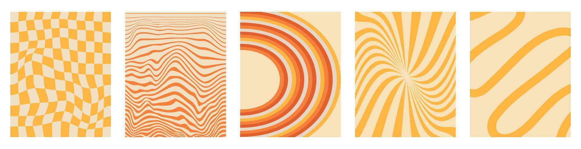 Set trendy twirl backgrounds. Simple collection hippie design. Y2k style. Shape. Liquid tile. Flat paper. Groovy swirl. Retro psychedelic aesthetic pattern. Doodle geometric lines. Distorted. Waves. vector