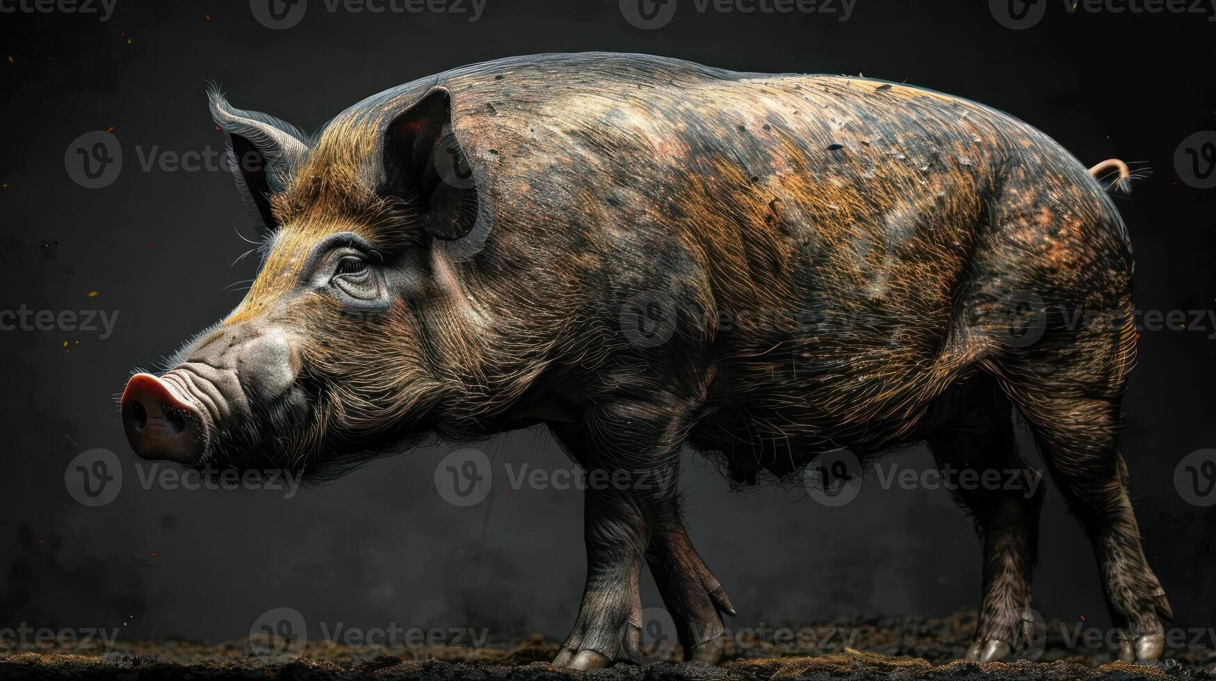 A close-up image of a pig being covered by gold dust. photo