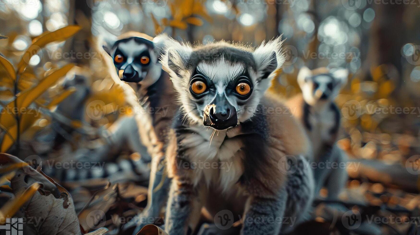 A group of cute monkey babies peeking at the camera with big eyes and curious expressions, photo